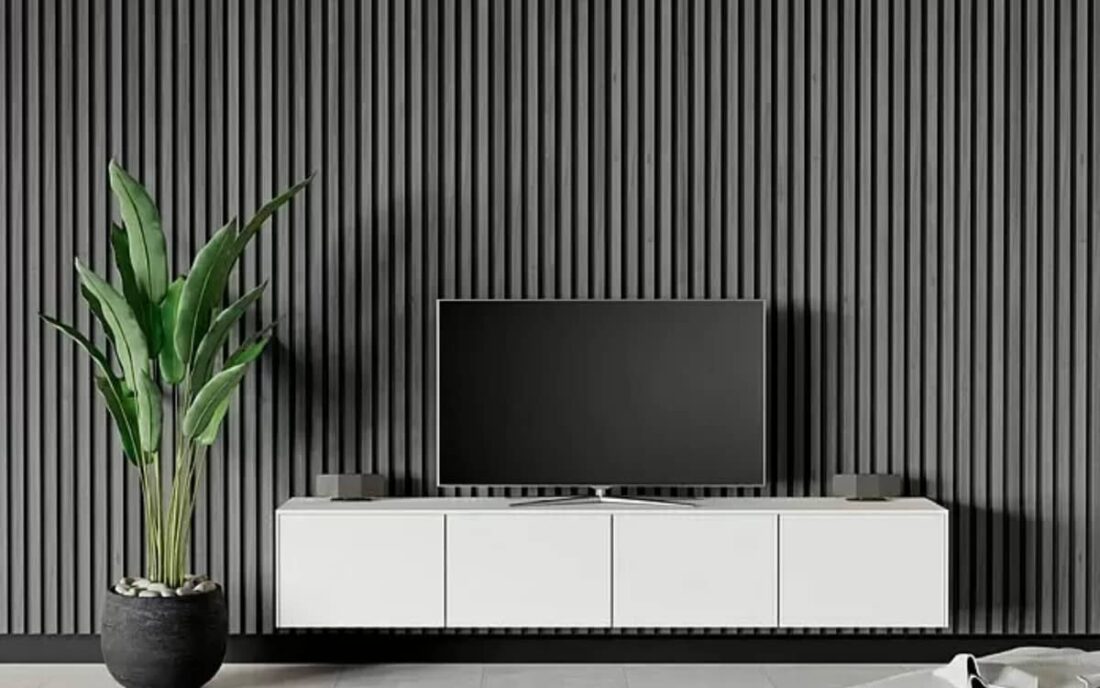 Panel acústico decorativo de madera en natural claro y negro, 60 x 2,2 x  120 cm